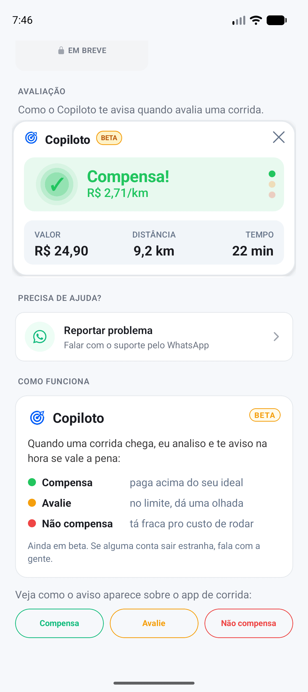 Overlay do Copiloto avaliando uma corrida